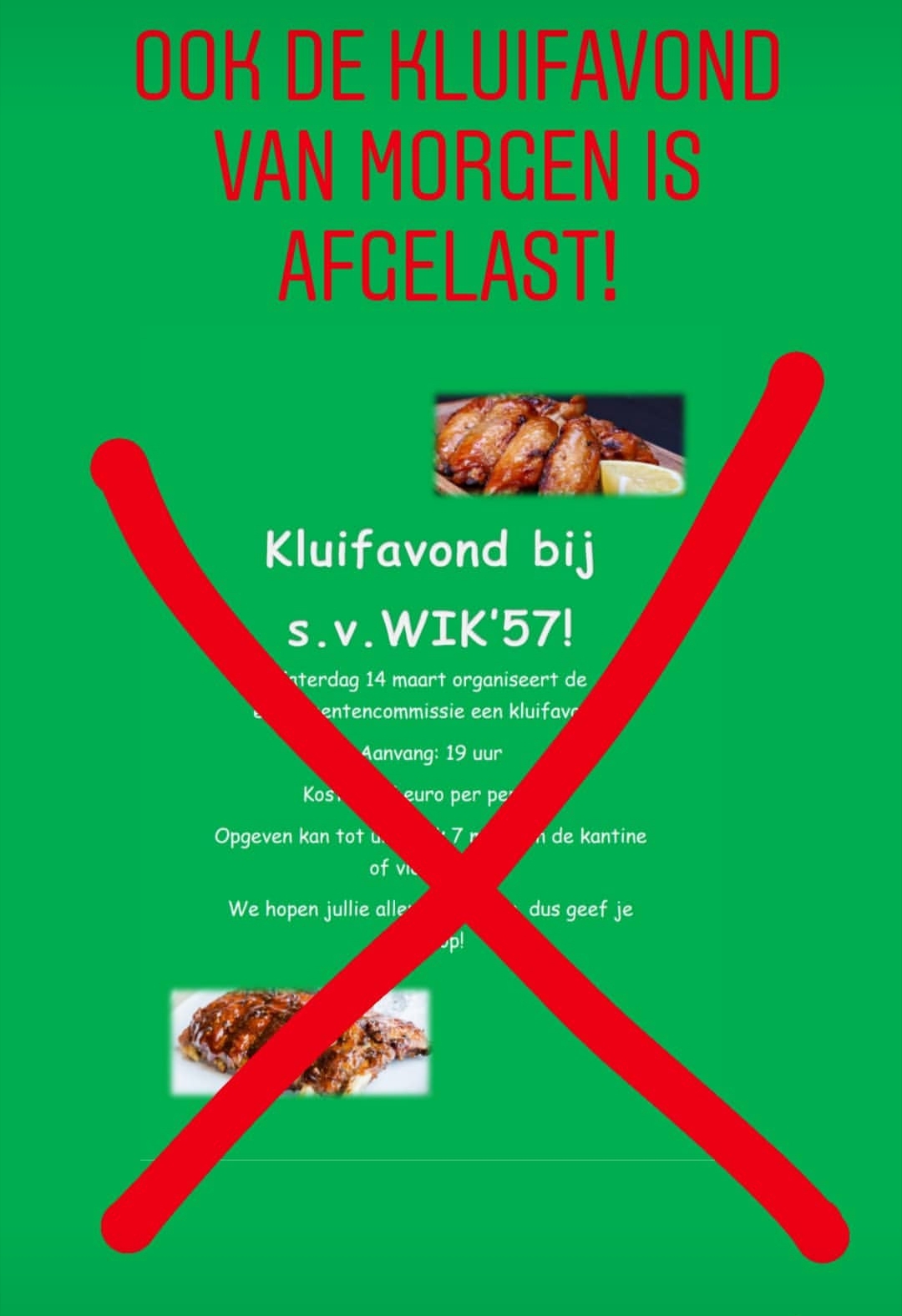 Kluifavond afgelast
